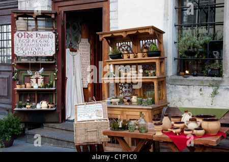 Handmade Gifts and Street Sale in Old Medieval Tallinn, Estonia Stock Photo