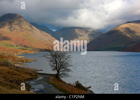 View over Wast Water towards Scafell Pike, Lake District National Park, Wasdale, Cumbria, England, Europe Stock Photo