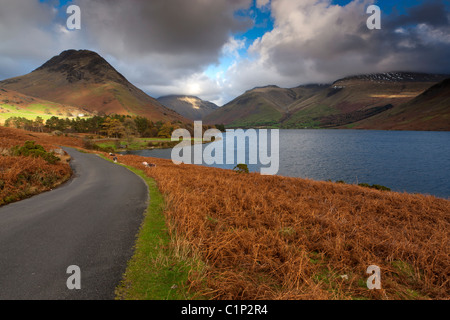 View over Wast Water towards Scafell Pike, Lake District National Park, Wasdale, Cumbria, England, Europe Stock Photo