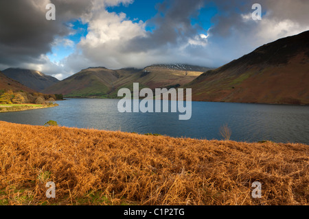 View over Wast Water towards Scafell Pike, Lake District National Park, Wasdale, Cumbria, England, Europe Stock Photo