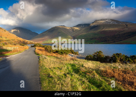 View over Wast Water towards Scafell Pike, Lake District National Park, Wasdale, Cumbria, England, Europe Stock Photo