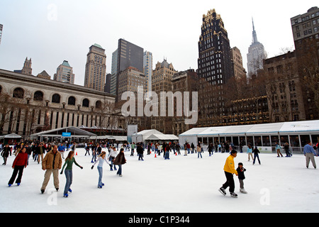 United States, New York City, Manhattan, Bryant Park, the ice-skating rink Stock Photo