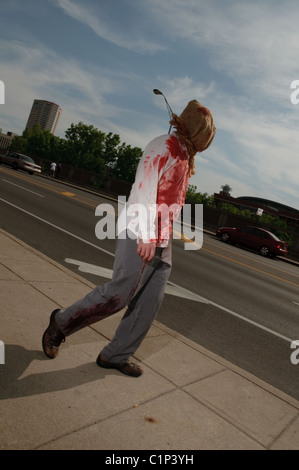 Zombie walkers from Columbus' annual Zombie Walk to aid the Mid-Ohio Food Bank. Stock Photo