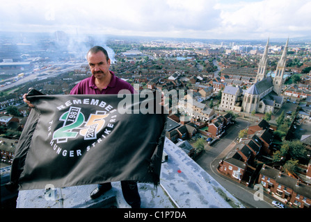 United Kingdom Northern Ireland (Ulster) Belfast Martin Voyle a social worker with a flag for the 25th anniversary of the Stock Photo