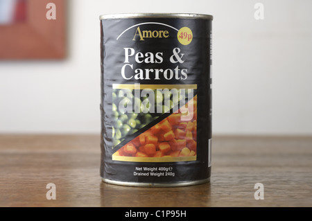 Tinned food on an oak wood table Stock Photo