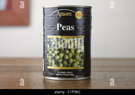 Tinned food on an oak wood table Stock Photo