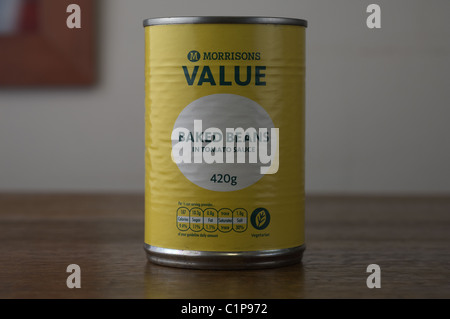 Tinned food on an oak wood table Stock Photo