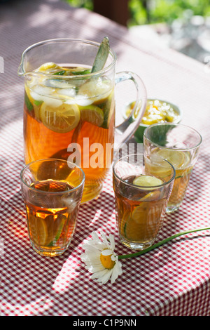 Ice tea with lemon slices Stock Photo