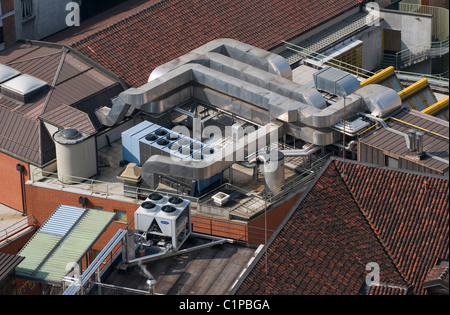 air conditioning units on roof top, turin, italy Stock Photo
