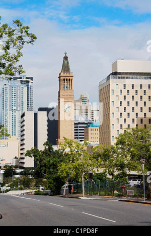 Australia, Brisbane City Hall, clock tower seen from road Stock Photo