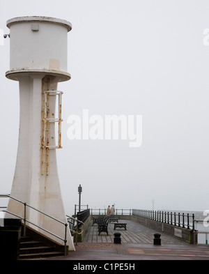 Littlehampton Lighthouse and Pier on a Misty Day Stock Photo