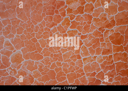 VERTICAL AERIAL VIEW. Pink salt lake. Searles Lake is a dry lake near Trona in Southern California, USA. Stock Photo