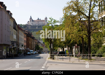 Germany, Bavaria, Wurzburg, Festung Marienberg from town high street Stock Photo