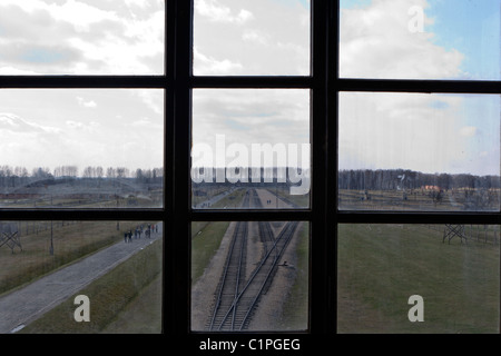 Railway lines at Auschwitz II-Birkenau, Poland. Stock Photo