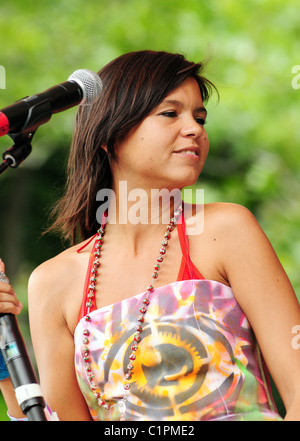 Liliana Saumet of Bomba Estereo performing at the Latin Alternative Music Conference in Central Park New York City, USA - Stock Photo