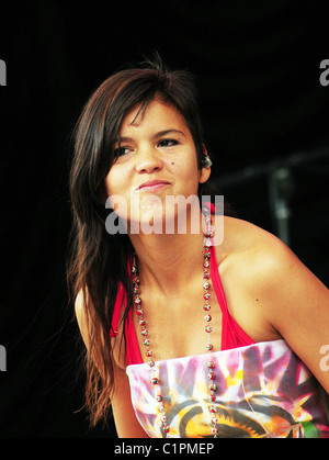 Liliana Saumet of Bomba Estereo performing at the Latin Alternative Music Conference in Central Park New York City, USA - Stock Photo