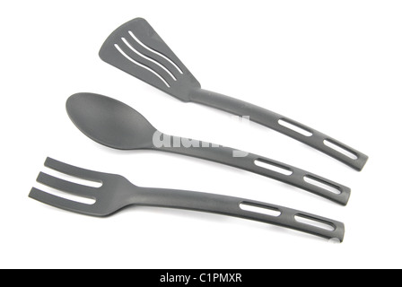 Black plastic kitchen utensil on white Stock Photo
