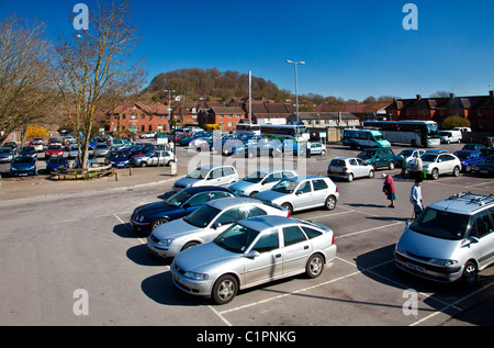 Elevated view of the central car park in the provincial English town of Warminster in Wiltshire, England, UK Stock Photo