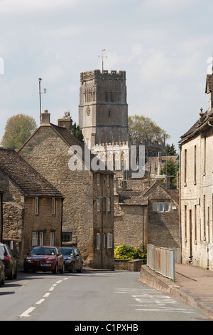 England, Cotswolds, Northleach, Church of St Peter and St Paul, tower seen from road Stock Photo