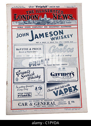 The Illustrated London News for 18 January 1947 with advertising front page for whiskey biscuits salt and insurance UK Stock Photo