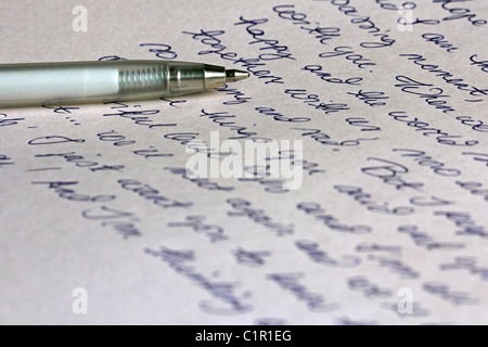 Handwritten Love Letter and Pen Stock Photo