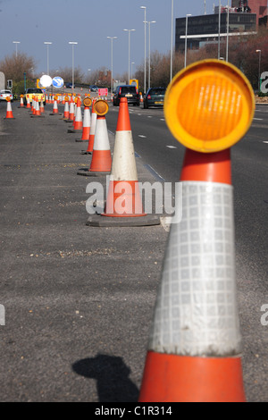 Road traffic cones  more delays Stock Photo