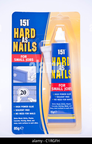 A tube of 151 Hard As Nails high power glue on a white background Stock Photo