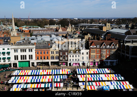 Market Square seen from Great St Mary's Church Tower, Cambridge, England, UK Stock Photo