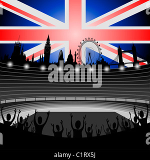 Illustration of the stadium with the London skyline on the horizon - London city - organizer of the Olympic Games 2012 Stock Photo