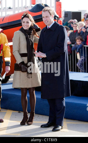 Prince William and Kate Middleton attend a RNLI lifeboat naming ceremony in Anglesey, Wales in February 2011 Stock Photo