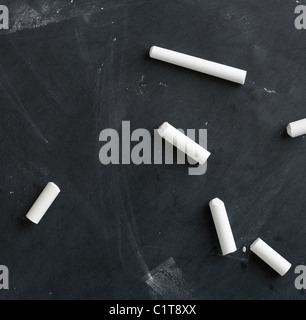 blank,empty blackboard and chalk ready for your copy or text Stock Photo