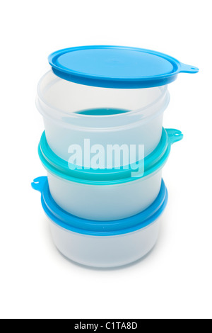 Set round plastic container on white background Stock Photo