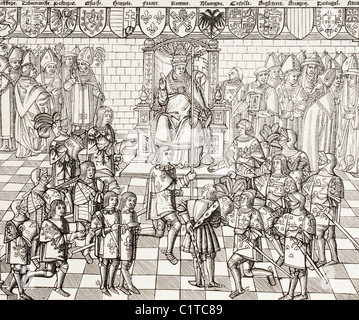 Pope Urban II presiding over Council of Clermont in 1095 and calling Christians to join the First Crusade. Stock Photo