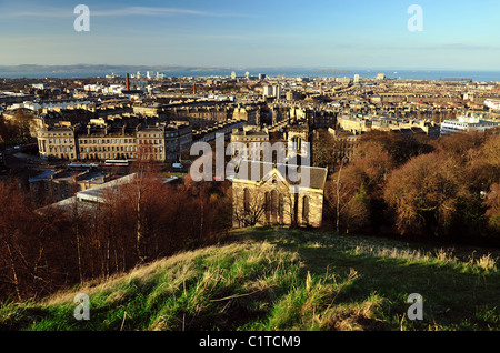 A view over Edinburgh to the Firth of Forth from Calton Hill Stock Photo