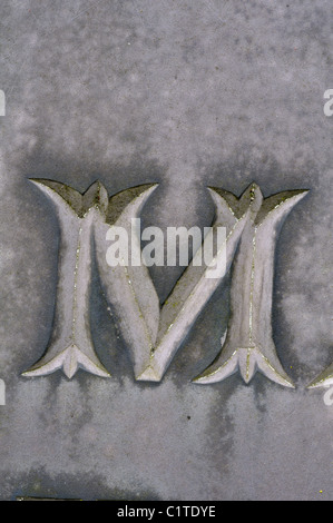 Letter M detail of slate gravestone, Leicestershire, UK Stock Photo