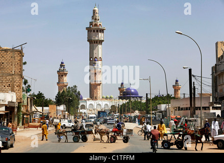 View of the Great Mosque from street in Touba, Senegal, West Africa Stock Photo