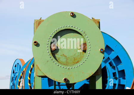 Undersea electric cabling on the dockside in Barrow in Furness, Cumbria for the Walney offshore wind farm. Stock Photo