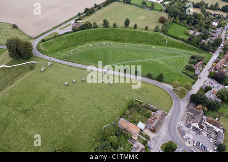 Aerial view of Avebury village and part of the stone circle. Stock Photo