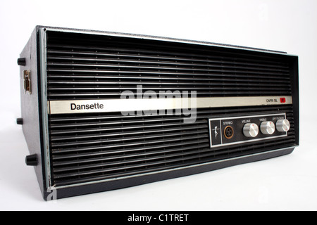 A Dansette record player and a selection of vinyl lp's singles and albums, a great retro entertainment music item. Stock Photo