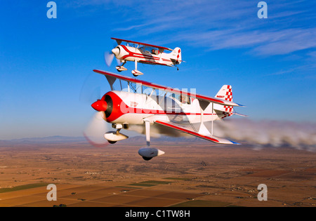 Two Pitts Model 12 aircraft in flight over Chandler, Arizona. Stock Photo