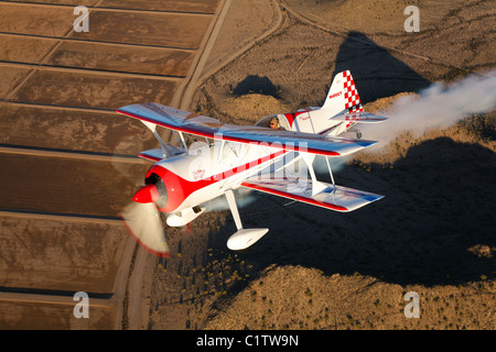 A Pitts Model 12 aircraft in flight over Chandler, Arizona. Stock Photo