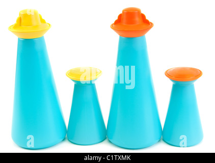 Plastic saltcellar and pepper shaker insulated on white background Stock Photo