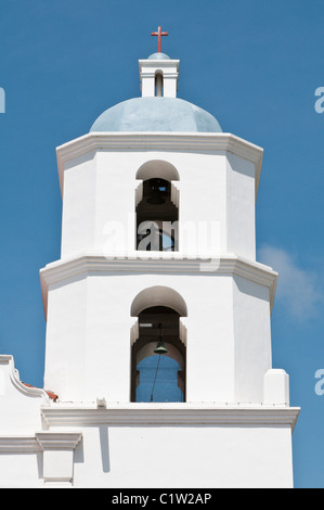 Oceanside, California. Bell tower at Mission San Luis Rey de Francia. Stock Photo