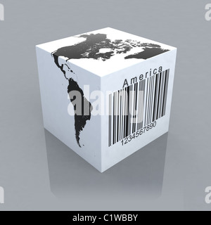 cube with america map and barcode 3d illustration Stock Photo