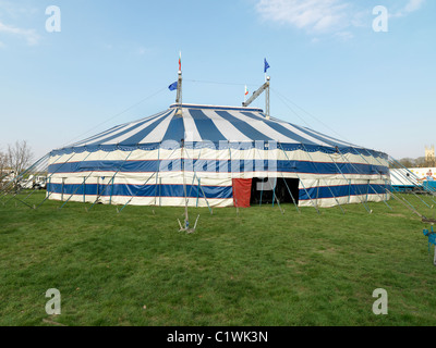 Blue and White striped circus big top Stock Photo