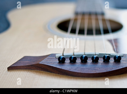 Close-up of an acoustic guitar. Stock Photo