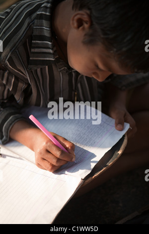 Rural boy at school in Andhra Pradesh South India Stock Photo