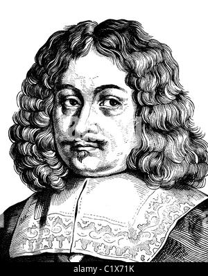 Digital improved image of Andreas Gryphius, German poet and dramatist of the Baroque, 1616 - 1664, historical illustration, port Stock Photo