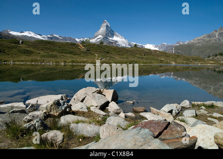 Matterhorn view from Leisee Sunnegga, Zermatt, Mattertal, Valais, Switzerland, Alps Stock Photo