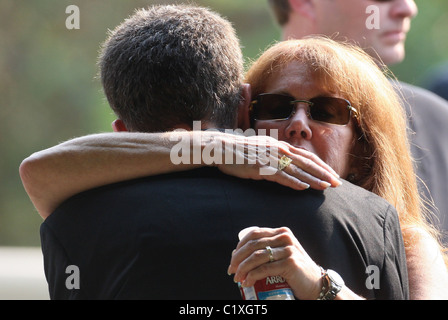 Friends and family gather, gather at the funeral of DJ AM aka Adam Goldstein at Hillside Memorial Park and Mortuary Los Stock Photo